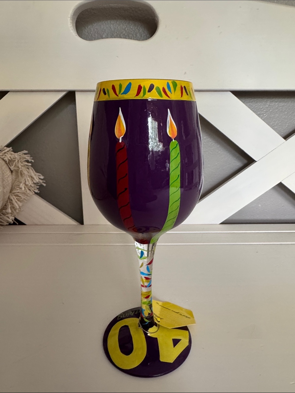 Lolita Purple Hand-Painted Wine Glass with Colorful Candle Design - Picture 3 of 6